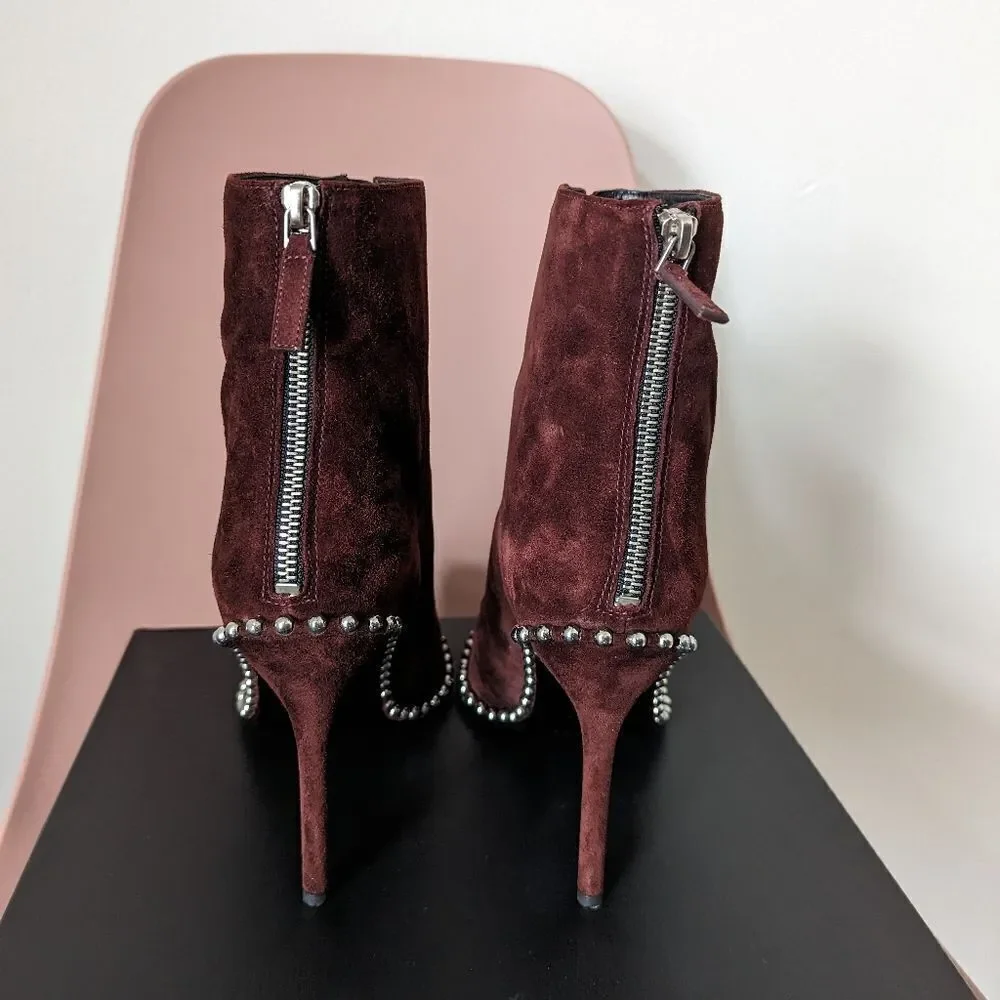 Alexander Wang cranberry maroon wine red suede studded Eri stiletto ankle boots